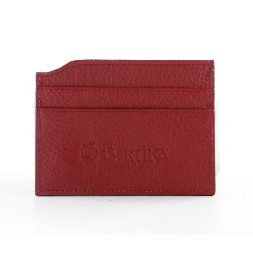 Kasella Grain Leather Card Case in Green and Red