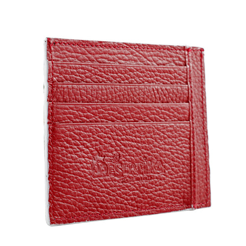 Rango Grain Leather Card Case in Green and Red